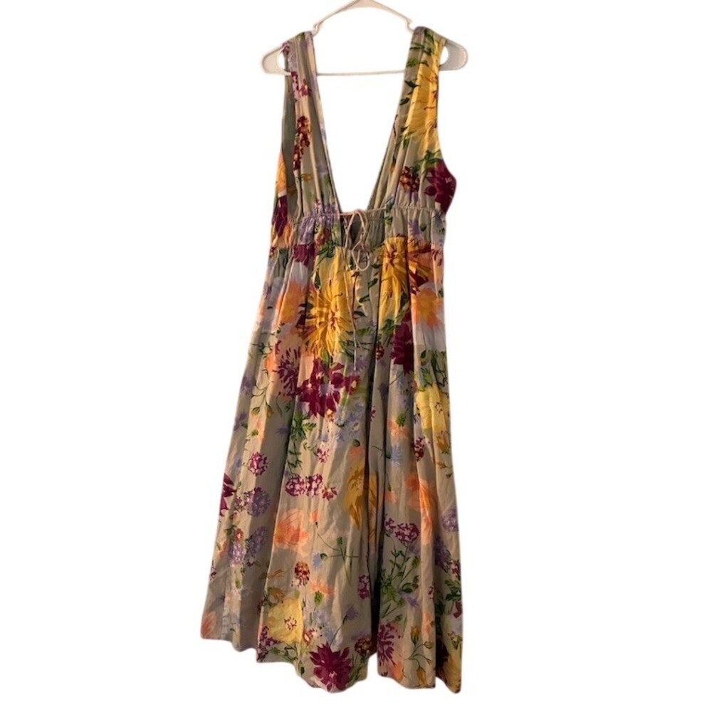 H&M Dress Womens Size M Multicolor Floral Maxi Deep V-Neck Sleeveless